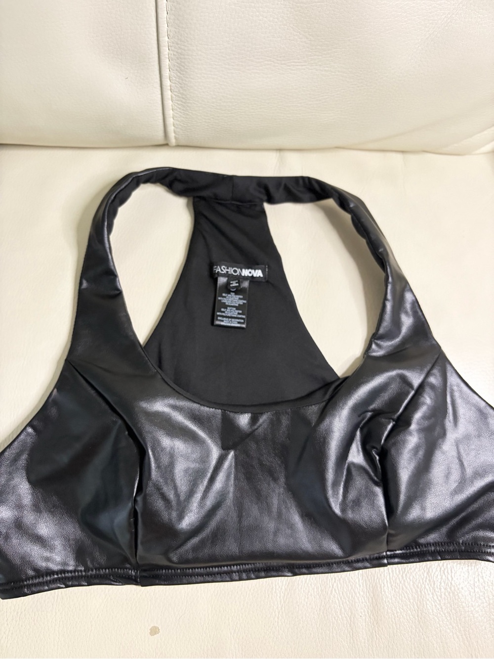 Fashion Nova Black Faux Leather Racerback Sports Bra